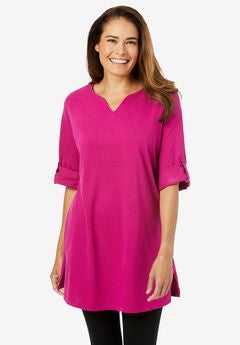 Perfect Roll-Tab-Sleeve Notch-Neck Tunic