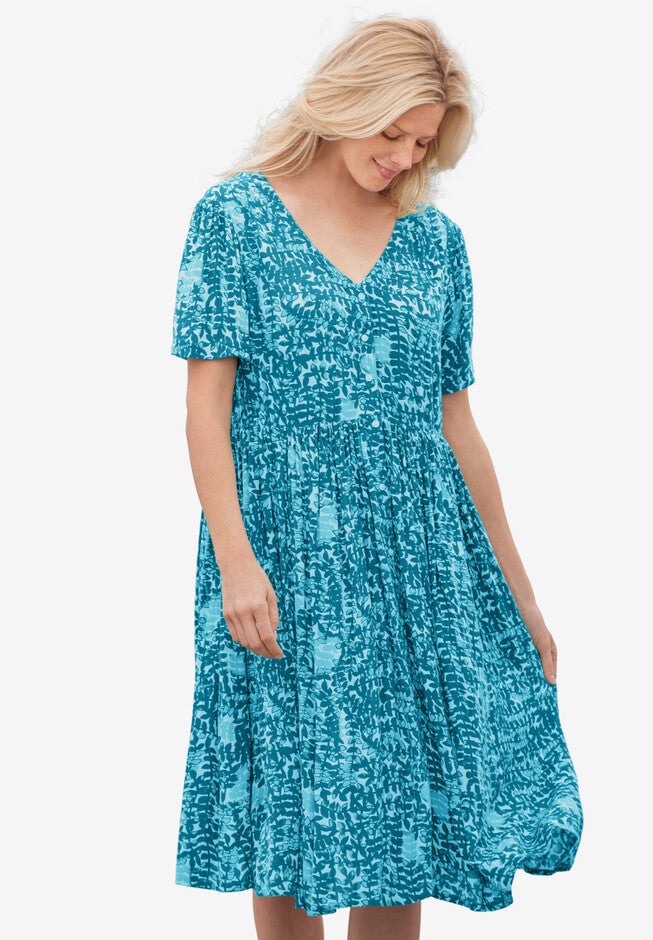 Short Crinkle Button-Front Dress, , alternate image number 2