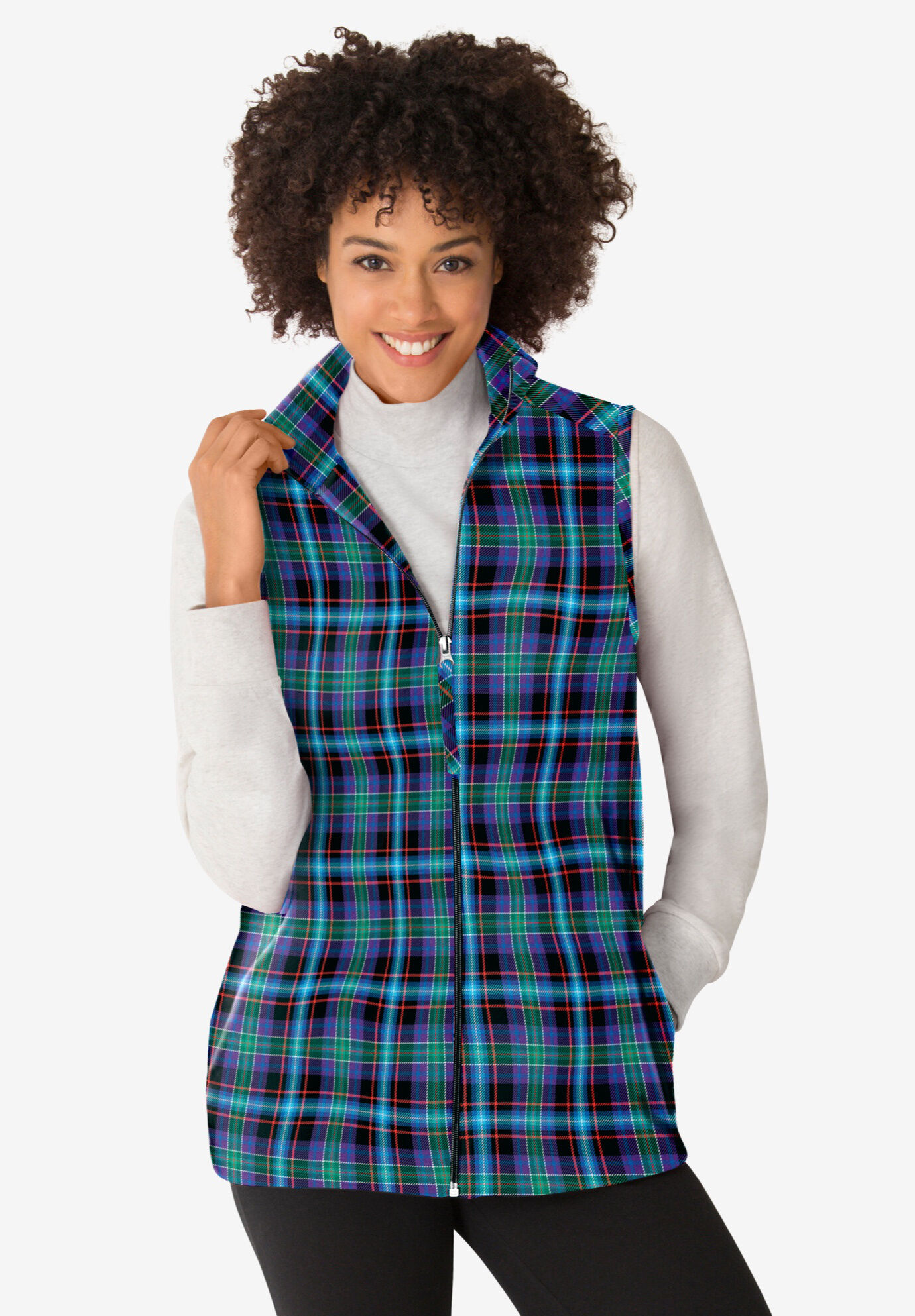 Woman Within Womens Plus Size Zip-Front Microfleece Vest 