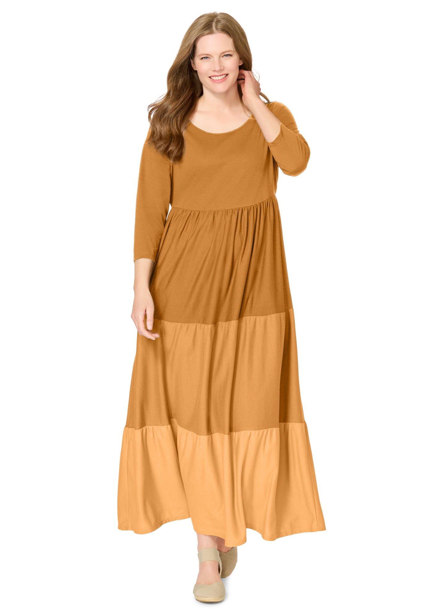 Colorblock Tiered Dress, HONEY GLAZE COLORBLOCK, hi-res image number 0
