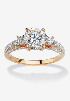 14K Gold Over Sterling Silver Cubic Zirconia 3-Stone Bridal Ring