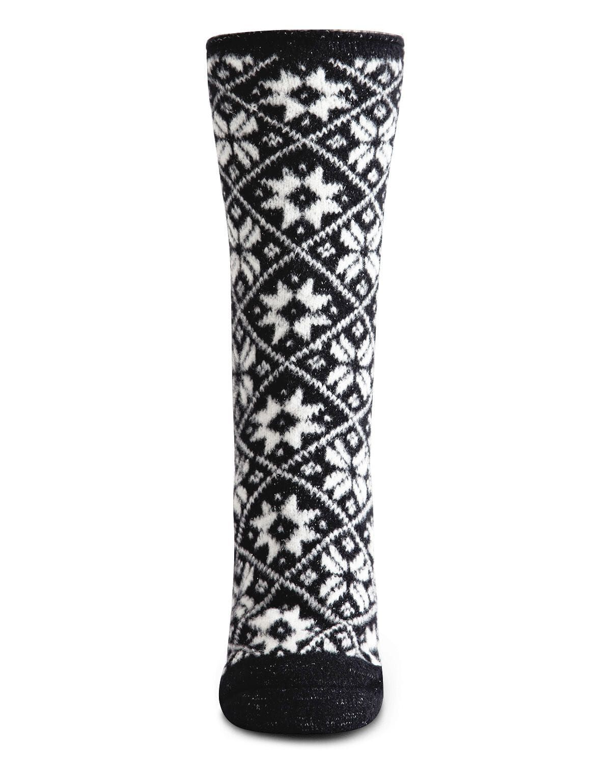 Women's Holiday Snowflake Plush-Lined Slippers Socks, BLACK, alternate image number 1