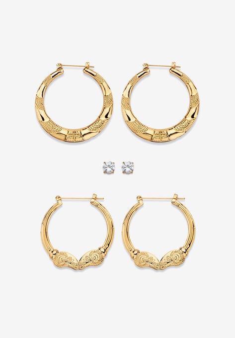 Cubic Zirconia Stud And Hoop Earring Set In Goldtone Woman Within