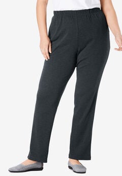 7-Day Straight-Leg Elastic-Waist Stretchy Knit Pant