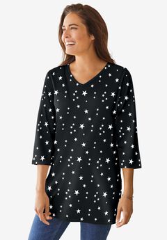 Perfect Printed Three-Quarter-Sleeve V-Neck Tunic