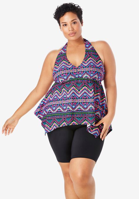 Flared Tankini Top with Bust Support| Plus Size Active & Swimwear ...