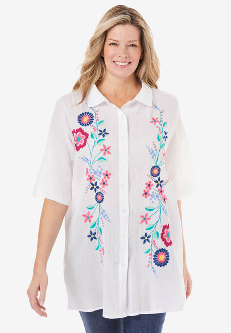 Embroidered Gauze Shirt, , alternate image number null
