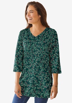 Perfect Printed Three-Quarter-Sleeve V-Neck Tunic