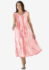Sleeveless Pintuck Tie-Dye Dress, SWEET CORAL TIE DYE, hi-res image number null