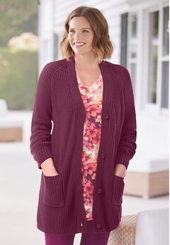 Shaker Button-Front Cardigan Sweater