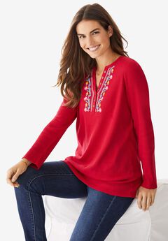 Embroidered Thermal Henley Tee