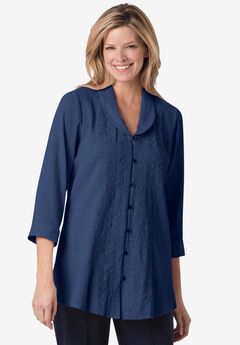 Textured Gauze Tunic with Shawl Collar