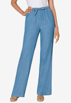Drawstring Denim Wide-Leg Denim Pant