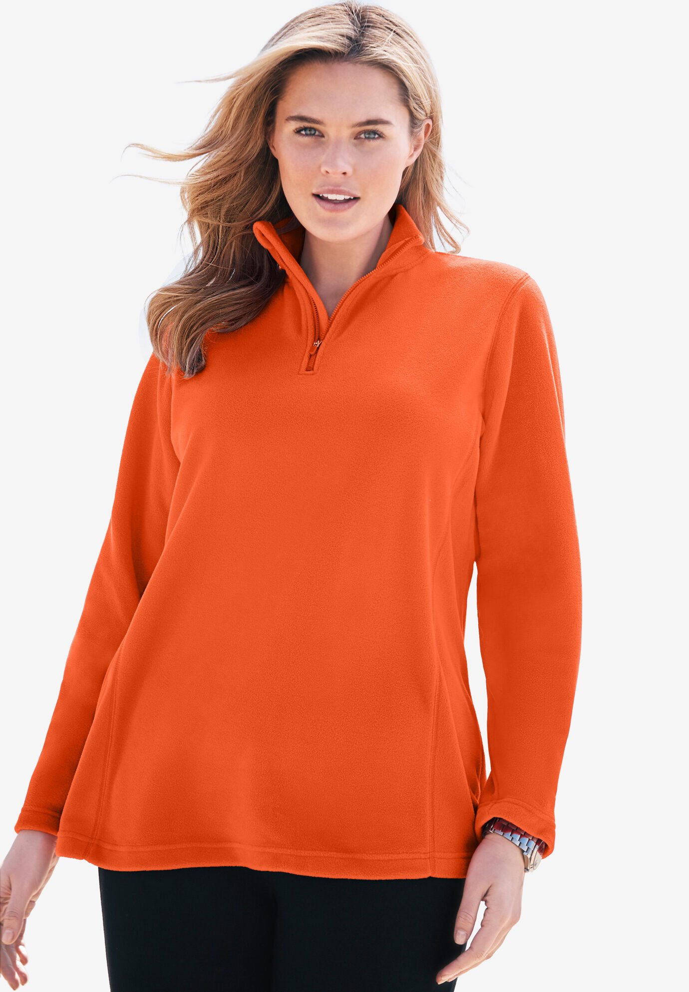 Woman Within Womens Plus Size Quarter-Zip Microfleece Pullover 
