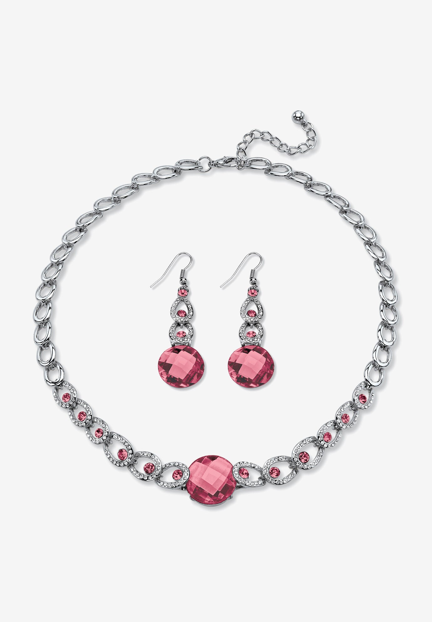 Silver Tone Collar Necklace and Earring Set, Simulated Birthstone, OCTOBER, hi-res image number 0