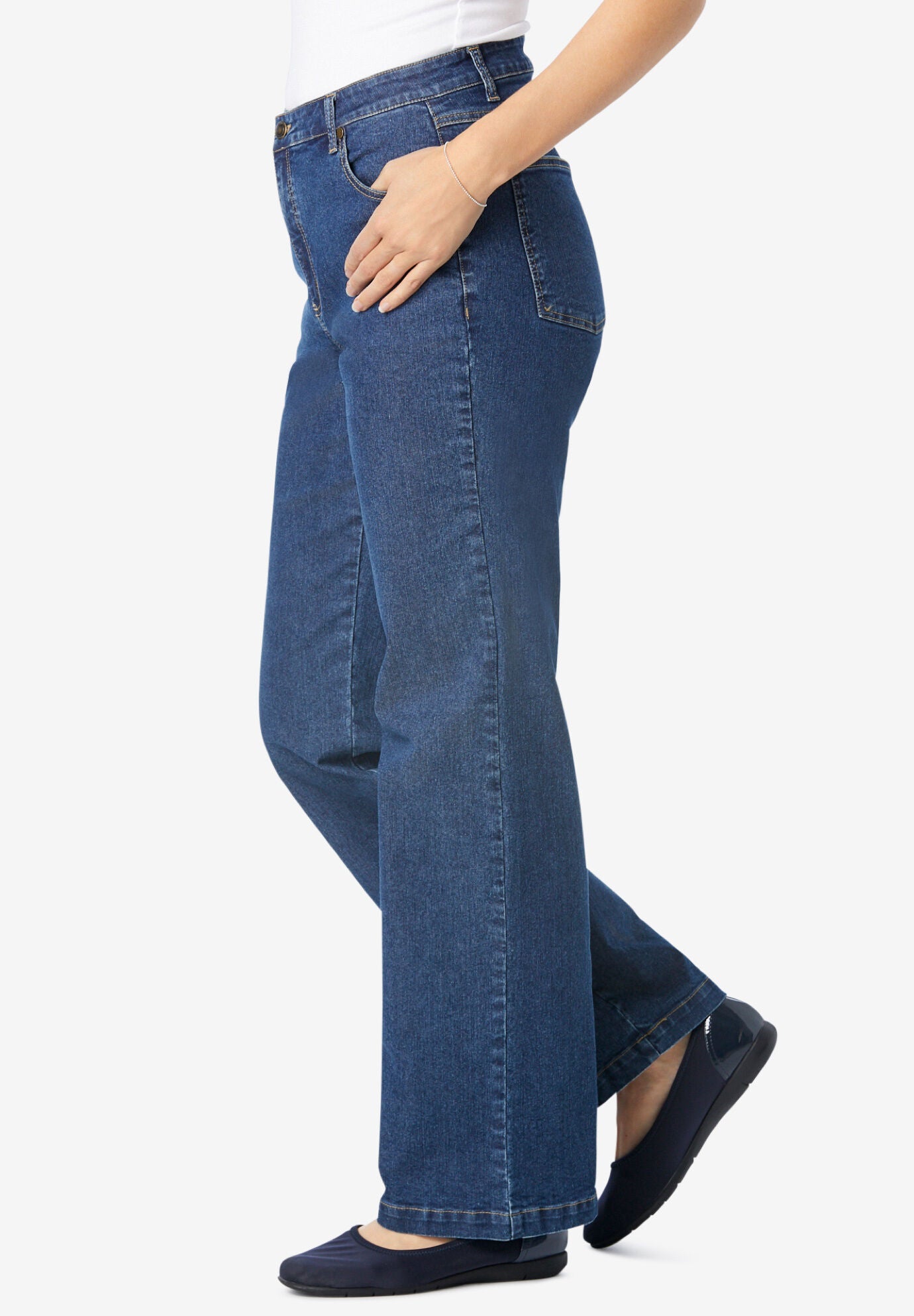 Woman Within Women s Plus Size Wide Leg Stretch Denim Jean 14 W Natural Khaki