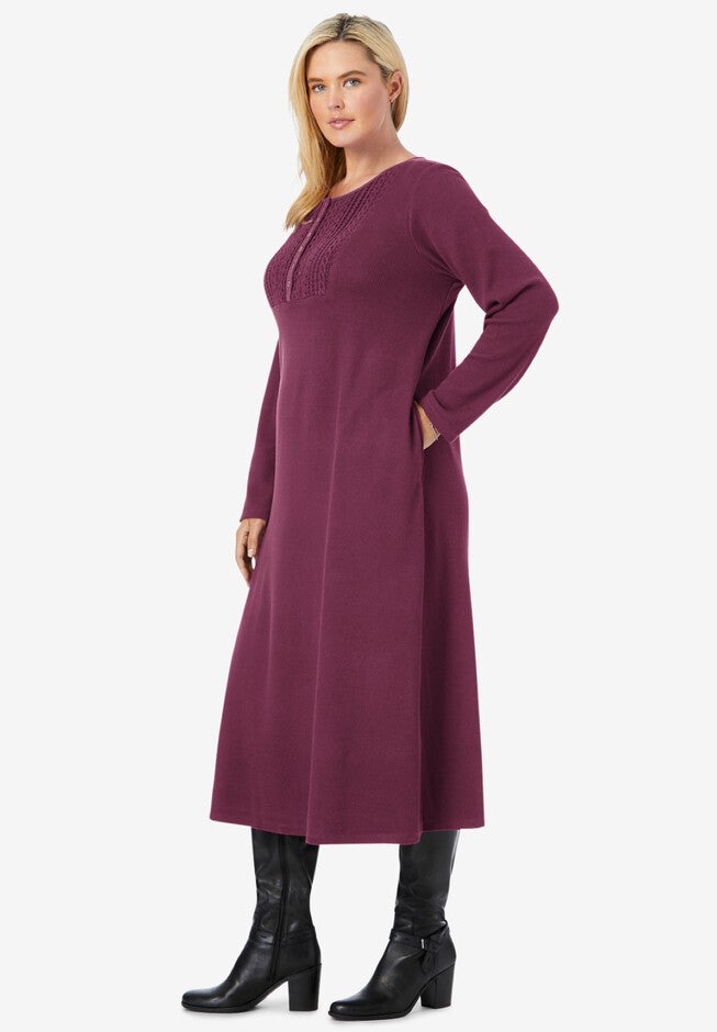 Thermal Knit Lace Bib Dress, , alternate image number 2