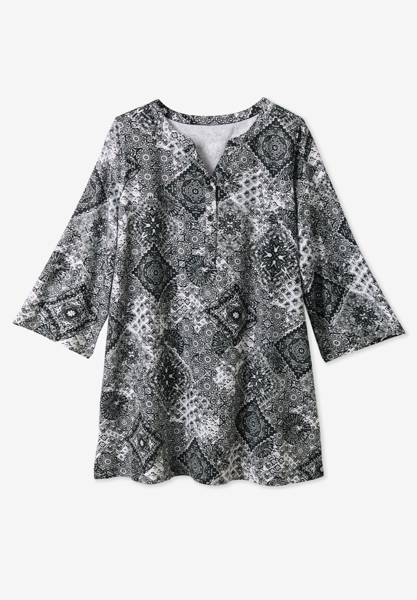 Henley Three-Quarter Sleeve Knit Tunic, , alternate image number 3