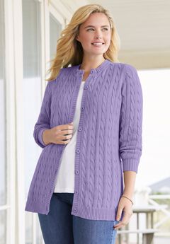 Cotton Cable Knit Cardigan Sweater