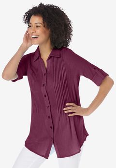 Pintucked Button Down Gauze Shirt
