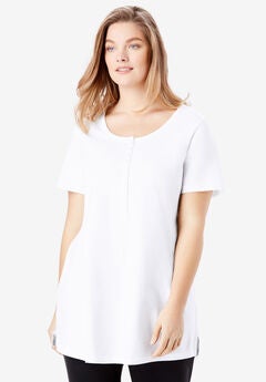 Perfect Short-Sleeve Scoop-Neck Henley Tunic