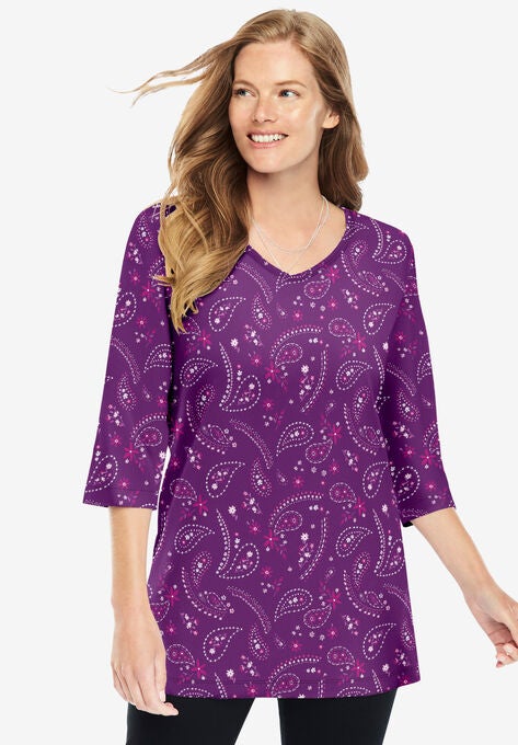 Women Green Printed Tunic With Three Quarter Sleeves