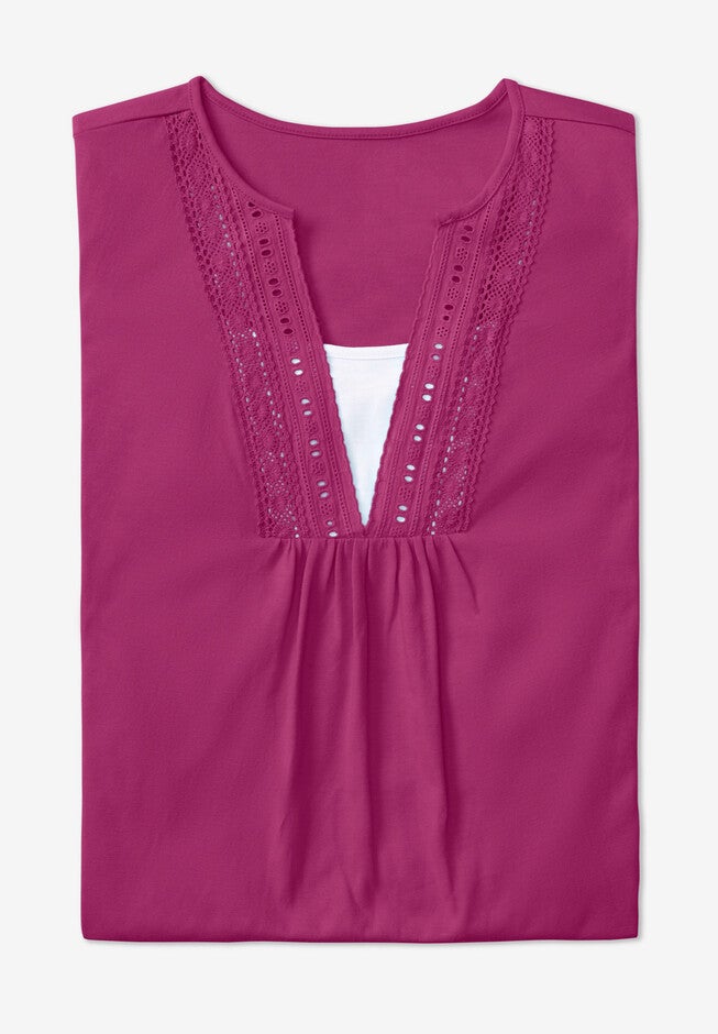 Crochet Layered-Look Tee, , alternate image number null
