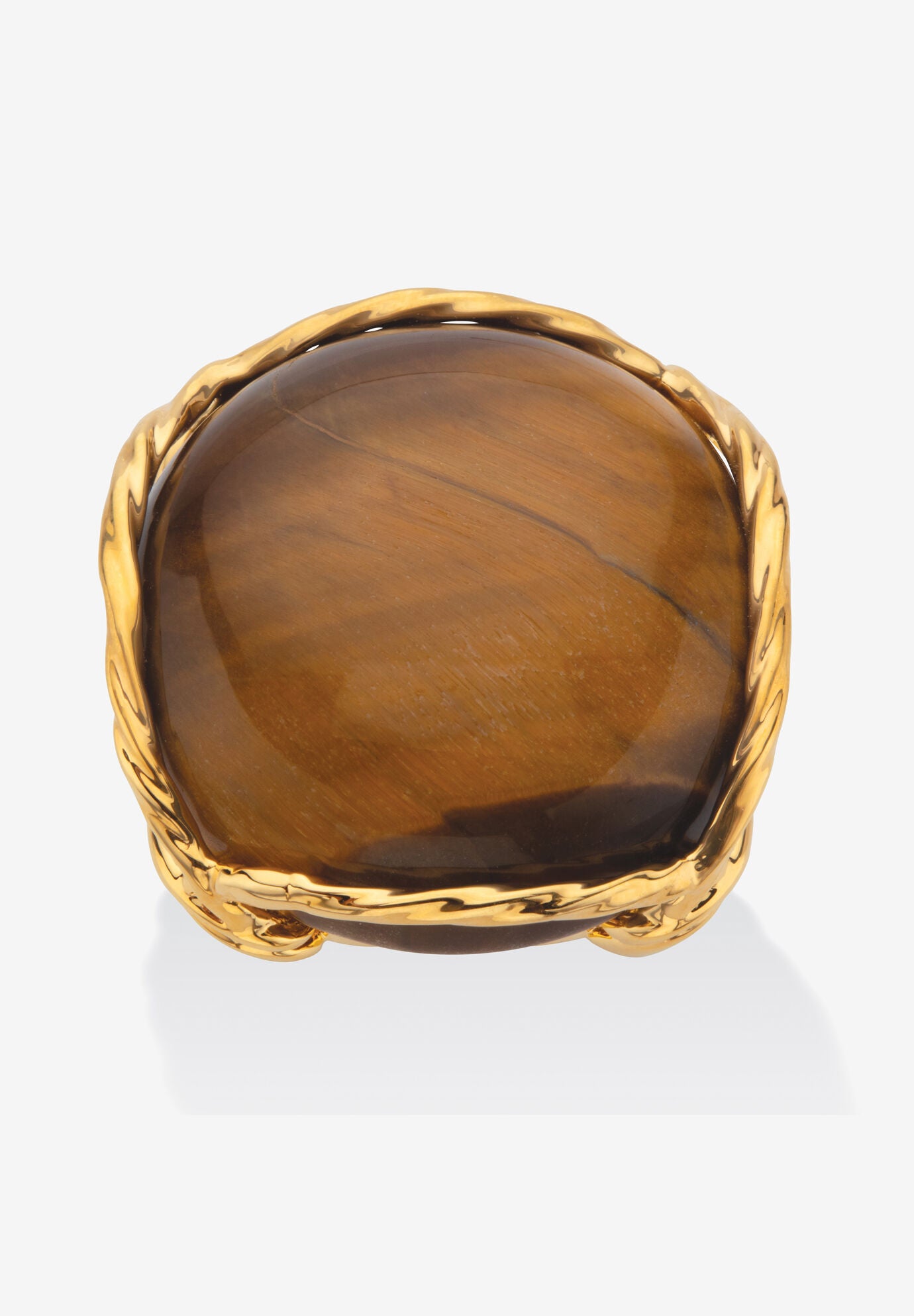 Yellow Gold-Plated Genuine Brown Tiger'S Eye Pillow Ring