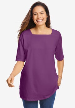 Perfect Elbow-Sleeve Square-Neck Tee