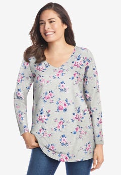 Perfect Printed Long-Sleeve V-Neck Tee