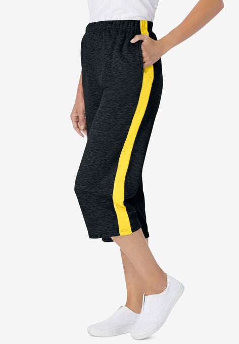 side stripe COTTON french TERRY capri, HEATHER CHARCOAL PRIMROSE YELLOW, hi-res image number null