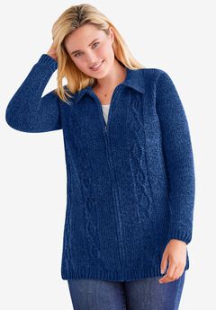 Chenille Zip Cable Cardigan