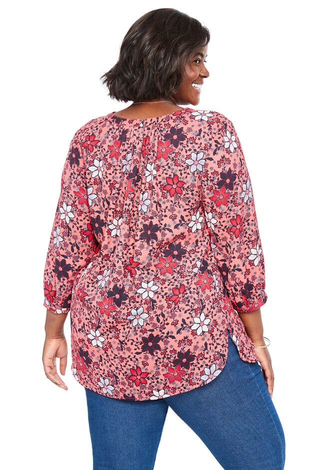 Mandarin Pleat-Back Blouse, , on-hover image number null