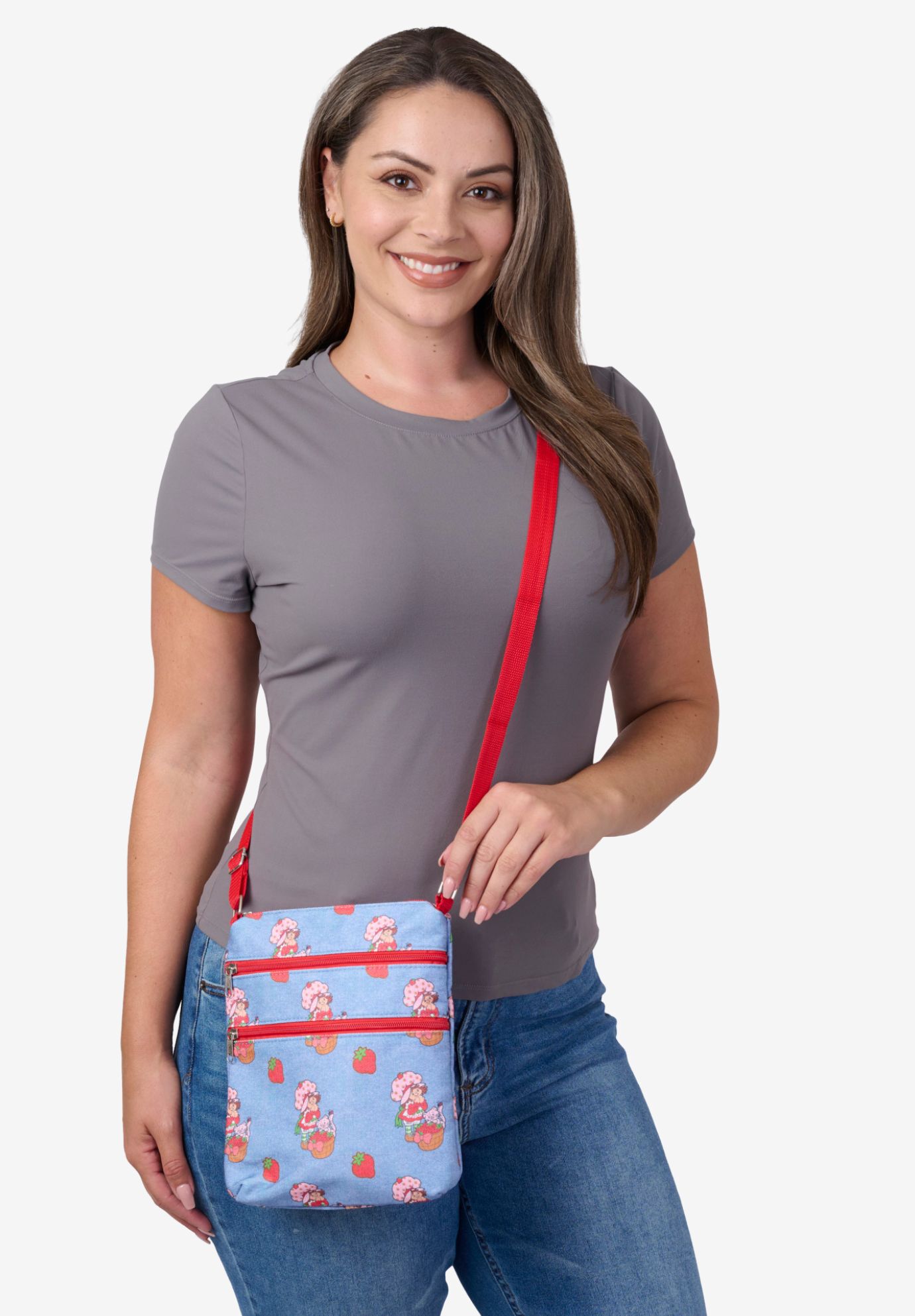 Strawberry Shortcake Retro Denim Crossbody Bag Purse, BLUE, alternate image number 4