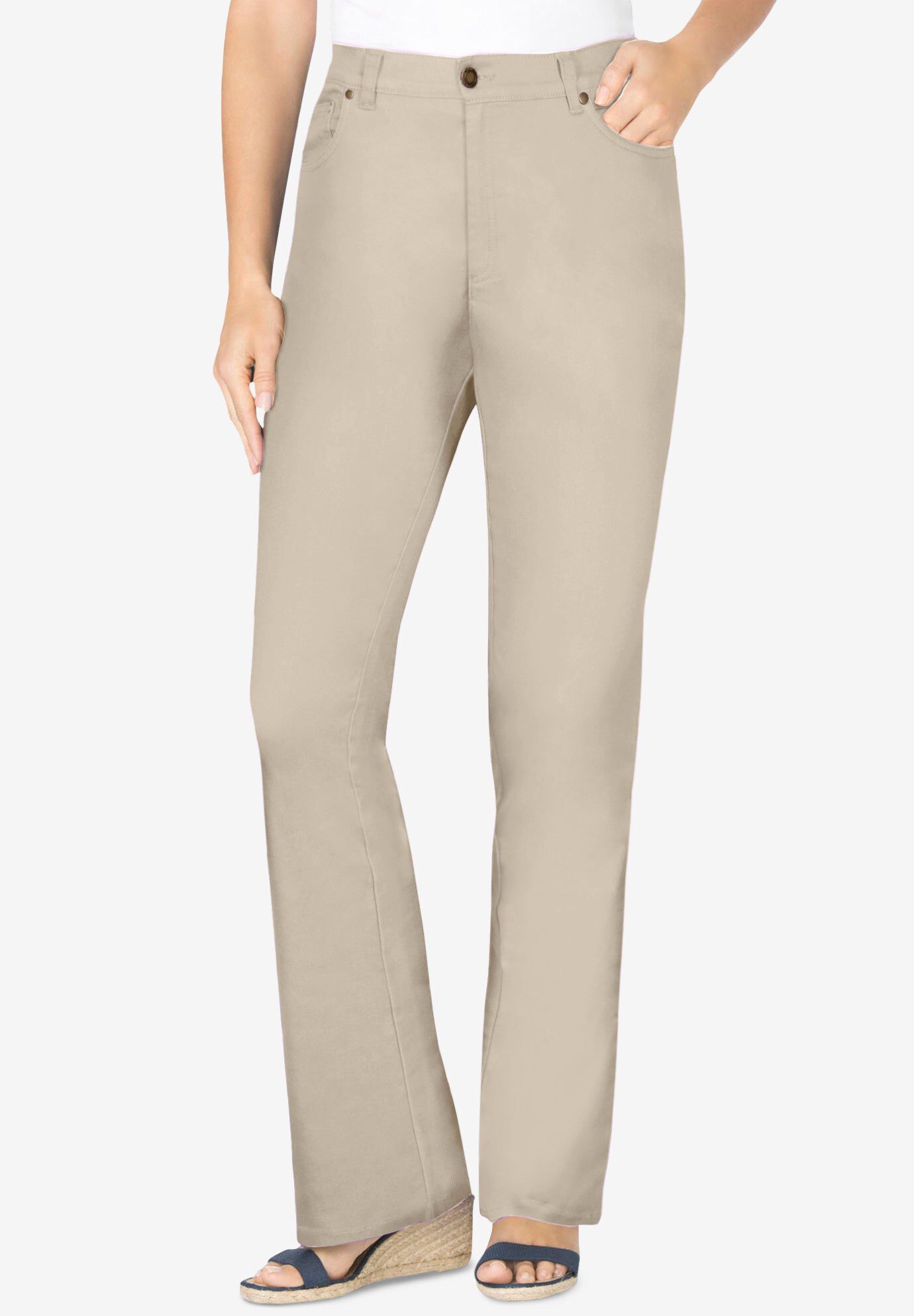 Stretch Denim Five-Pocket Bootcut Jeans, NATURAL KHAKI, hi-res image number 0