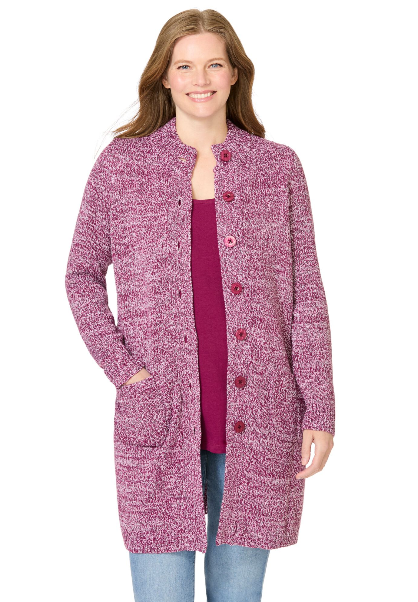 Woman Within Plus Size Marled Sweater Jacket - Picture 7 of 14
