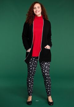 Contrast-Stitch Front-Pocket Shaker Knit Cardigan