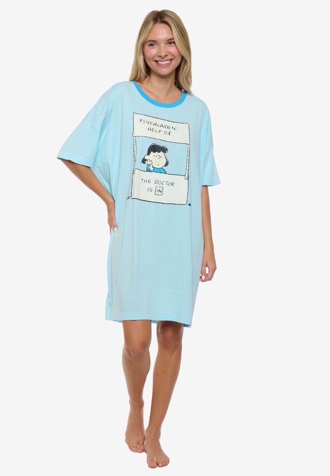 Women's Peanuts Lucy The Doctor Dorm Sleep Shirt One Size Blue, BLUE, alternate image number 3