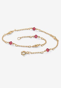 Gold Over Sterling Silver Simulated Birthstone Ankle Bracelet 11 Inches