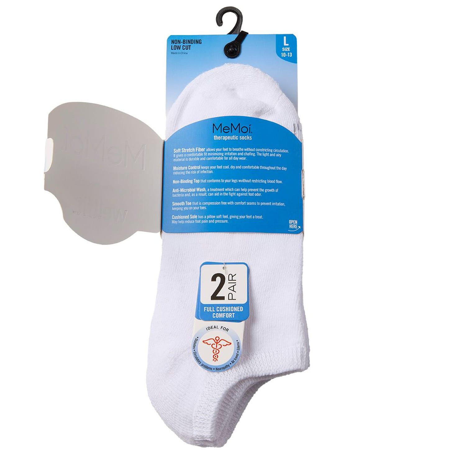 2 pair Unisex Diabetic Full Cushion Low Cut Socks, WHITE WHITE, alternate image number 3