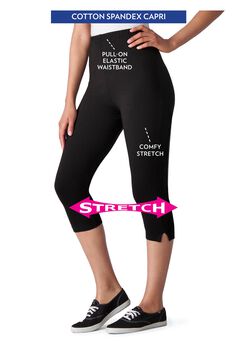 Womens Plus-Size Stretch-Cotton Knit Pull-On Capri Leggings