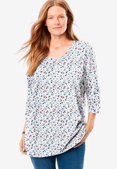 Perfect Printed Three-Quarter Sleeve V-Neck Tee