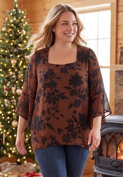 Square Neck ¾ Ruffle Sleeve Tulip Hem Tunic