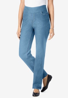 Flex-Fit Pull-On Straight-Leg Denim Jean