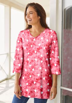 Perfect Printed Three-Quarter-Sleeve V-Neck Tunic