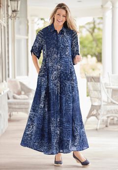 Roll-Tab Sleeve Crinkle Shirtdress