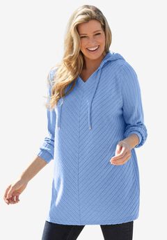 Rib-Knit Sherpa Hoodie Sweatshirt