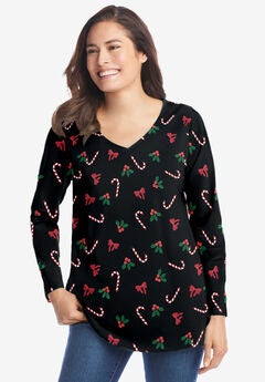 Perfect Printed Long-Sleeve V-Neck Tee