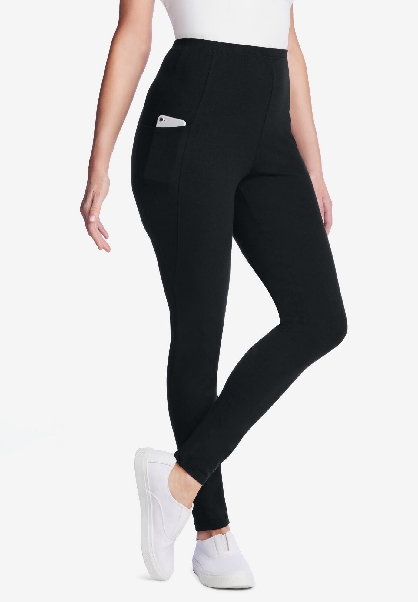 Pocket Legging with Elastic Waistband Black Woman Within