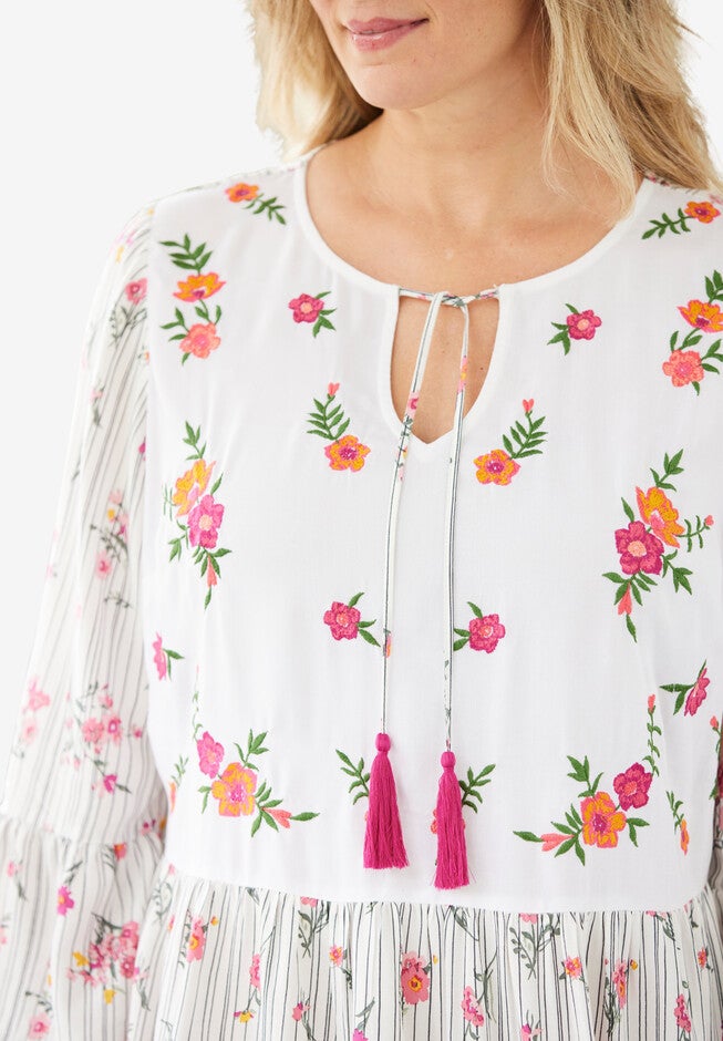 Bell Sleeve Embroidered Blouse, , alternate image number null